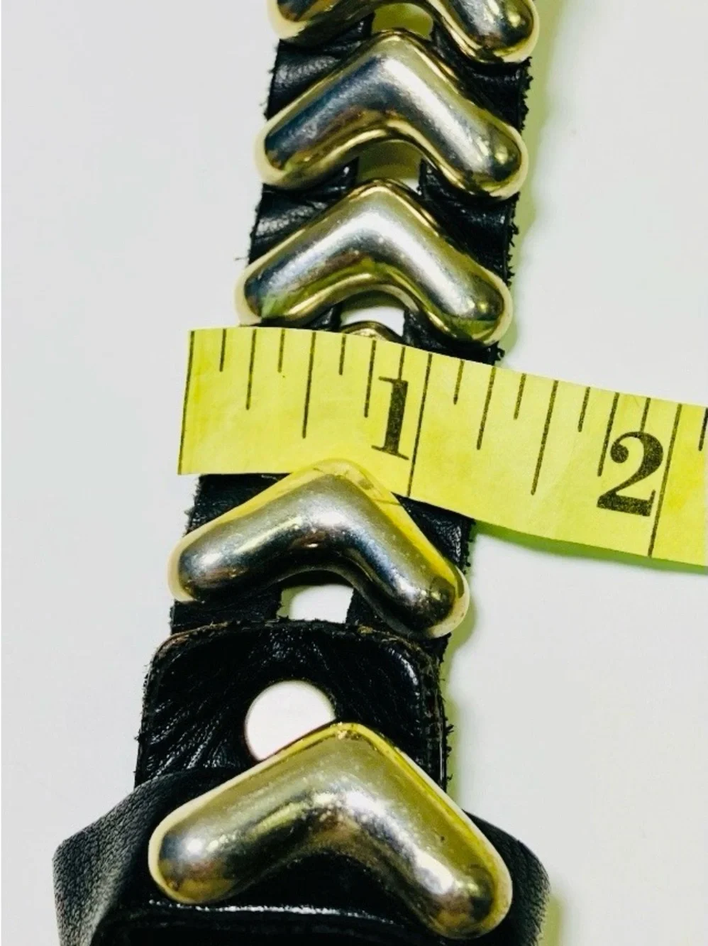 Vintage Heavy Sand Castle Black Leather Polished Steel 90s Biker Rocker Belt